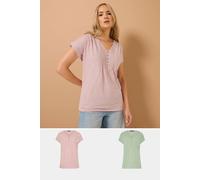 Long Tall Sally - LTS Tall 2 Pack Sage & Pink Cotton Henley Tops - Women's