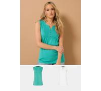 Long Tall Sally Tall 2 Pack Henley Tops In Turquoise Turquoise 14
