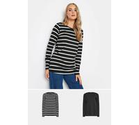 Long Tall Sally Tall 2 Pack Stripe Print Long Sleeve T-Shirts In Black Black 8