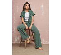 Long Tall Sally Women's Tall Acid Wash Wide Leg Trousers in Light Khaki | Size: 10XL