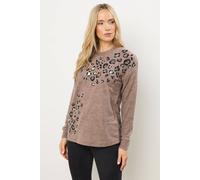 Long Tall Sally Tall Animal Embellished Jumper In Brown Brown 22-24