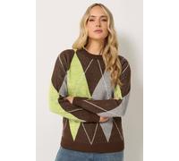 Long Tall Sally Women's Tall Argyle Knitted Jumper in Brown | Size: 18/20
