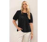 Long Tall Sally Tall Broderie Puff Sleeve Top In Black Black 16