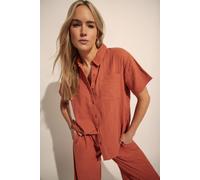 Long Tall Sally - Lts Tall Rust Cotton Cheesecloth Short Sleeve Shirt - Women's