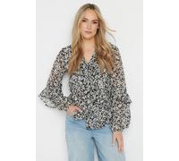 Long Tall Sally - LTS Tall Ditsy Floral Frill Shirt - Women's Black