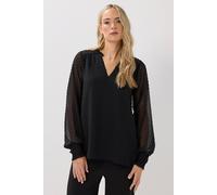 Long Tall Sally Tall Dobby Spot Shirred Cuff Top In Black Black 10