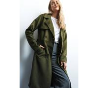 Long Tall Sally Tall Faux Suede Midi Trench Coat In Green Green 12