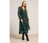 Long Tall Sally Tall Floral Chiffon Dobby Dress In Dark Green Dark Green 24