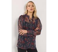 Long Tall Sally - LTS Tall Blue Floral Print Frill Neck Blouse - Women's