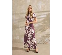 Long Tall Sally Tall Floral Ruched Maxi Dress In Dark Red Dark Red 18