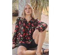 Long Tall Sally Tall Floral Tassel Tie Blouse In Black Black 14