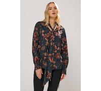 Long Tall Sally Tall Floral Tie Neck Blouse In Teal Teal 14