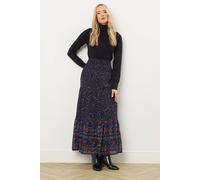 Long Tall Sally - LTS Tall Blue Floral Border Tiered Maxi Skirt - Women's