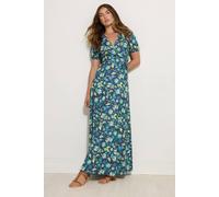 Long Tall Sally - LTS Tall Blue & Green Floral Print Wrap Maxi Dress - Women's