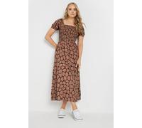 Long Tall Sally - LTS Tall Rust Giraffe Shirred Midi Dress - Women's Orange