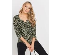 Long Tall Sally Tall Leopard Print Henley Top In Light Khaki Light Khaki 12