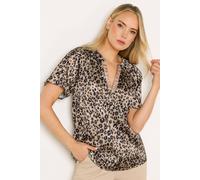 Long Tall Sally Tall Leopard Print Satin Top In Brown Brown 18