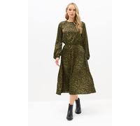 Long Tall Sally - LTS Tall Green Leopard Print Satin Midi Dress - Women's