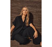 Tall Linen Blend Wide Leg Trousers Long Tall Sally Black 20