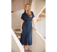 Long Tall Sally Tall Linen Midi Dress In Dark Navy Dark Navy 20