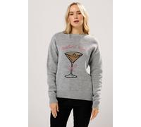 Long Tall Sally Tall 'martini Club' Knitted Slogan Jumper In Grey Grey 8-10