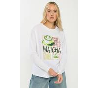 Long Tall Sally Tall 'matcha Club' Long Sleeve T-Shirt In White White 8