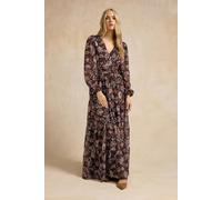 Long Tall Sally - LTS Tall Brown Paisley Chiffon Tiered Dress - Women's