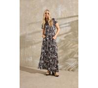 Long Tall Sally Tall Paisley Shirred Waist Maxi Dress In Black Black 14