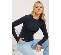 Long Tall Sally - LTS Tall Blue Ribbed Button Top - Women's