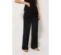 Long Tall Sally Women's Tall Sequin Velvet Wide Leg Trousers in Black | Size: 22L