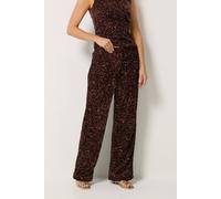 Long Tall Sally Women's Tall Sequin Velvet Wide Leg Trousers in Brown | Size: 8L