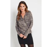 Long Tall Sally - LTS Tall Natural Brown Leopard Print Soft Touch Wrap Top - Women's