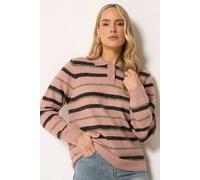 Long Tall Sally Women's Tall Stripe Knitted Polo Jumper in Pink | Size: 8/10