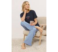 Long Tall Sally - Lts Tall Navy Blue 'Sunday Brunch' Slogan Striped Pyjama Set - Women's
