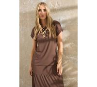 Long Tall Sally Tall Textured Grown On Sleeve Top In Brown Brown 22-24