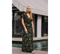 Long Tall Sally Tall Tropical Palm Maxi Dress In Black Black 14
