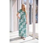 Long Tall Sally - LTS Tall Cotton Tropical Palm Print Drawstring Maxi Dress - Women's Green