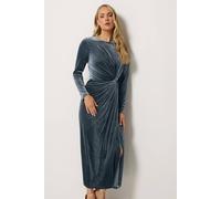 Long Tall Sally Women's Tall Twist Front Velvet Maxi Dress in Grey | Size: 10