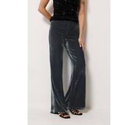 Long Tall Sally Women's Tall Velvet Wide Leg Trousers in Grey | Size: 12L