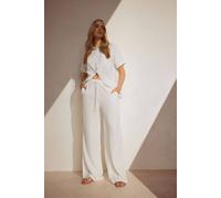 Long Tall Sally - LTS Tall Linen Tie Waist Wide Leg Trousers - Women's White