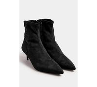 Long Tall Sally Women's Faux Suede Kitten Heeled Boots in Black | Size: 9