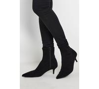 Long Tall Sally Women's Faux Suede Kitten Heeled Boots in Black | Size: 9