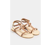 Long Tall Sally Women's Leather Cross Strap Sandals in Brown | Size: 9 Long Tall Sally Brown 9