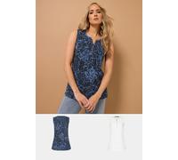 Long Tall Sally Women's Tall 2 Pack Abstract Leaf Henley Tops in Dark Navy | Size: 18 Long Tall Sally Dark Navy 18