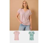 Long Tall Sally Women's Tall 2 Pack Floral Henley Tops in Green | Size: 10 Long Tall Sally Green 10