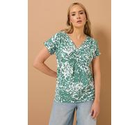 Long Tall Sally Women's Tall Abstract Floral Henley Top in Light Green | Size: 12
