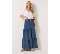 Long Tall Sally Women's Tall Acid Wash Tiered Maxi Skirt in Dark Blue | Size: 14 Long Tall Sally Dark Blue 14