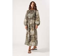 Long Tall Sally - LTS Tall Natural Animal Print Shirred Midaxi Dress - Women's Brown