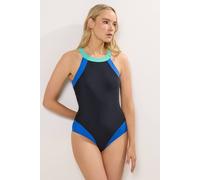 Long Tall Sally Tall Colourblock High Neck Swimsuit In Black Black