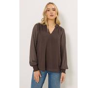 Long Tall Sally Women's Tall Dobby Spot Shirred Cuff Top in Brown | Size: 10 Long Tall Sally Brown 10
